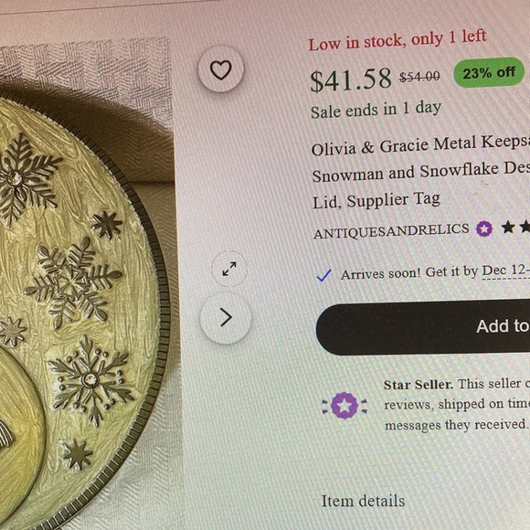 Olivia & Gracie snowman metal keepsake box - Picture 7 of 7